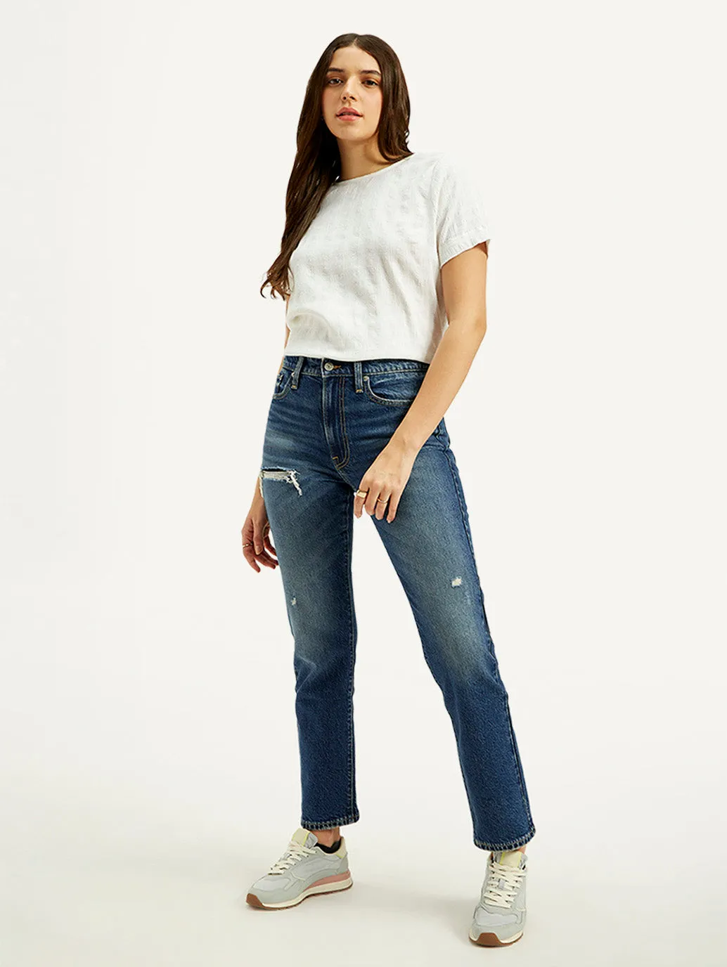 Women's Blue Wedgie Straight Fit High Rise Jeans Lightweight Feel