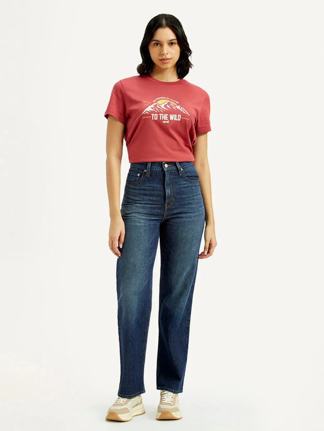 Women's Dark Indigo Ribcage Straight Fit High Rise Jeans Creative Look Elegant Road Trip Beach Day Minimalist Style Youth Style