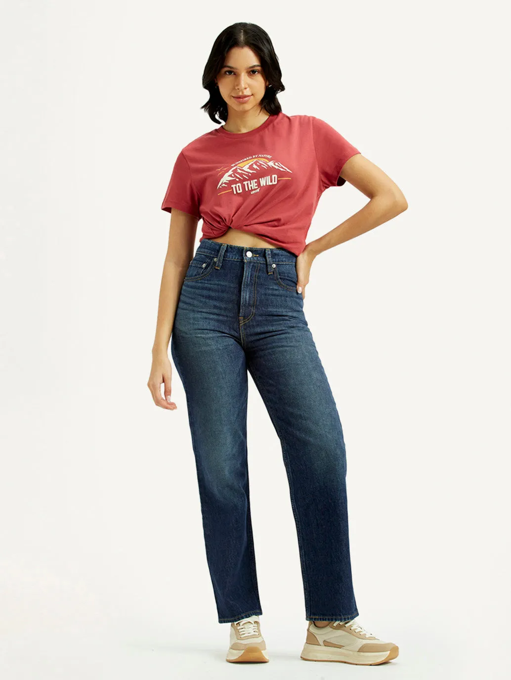 Winter Warmth Festival Outfit Outdoor Adventure Women's Dark Indigo Ribcage Straight Fit High Rise Jeans