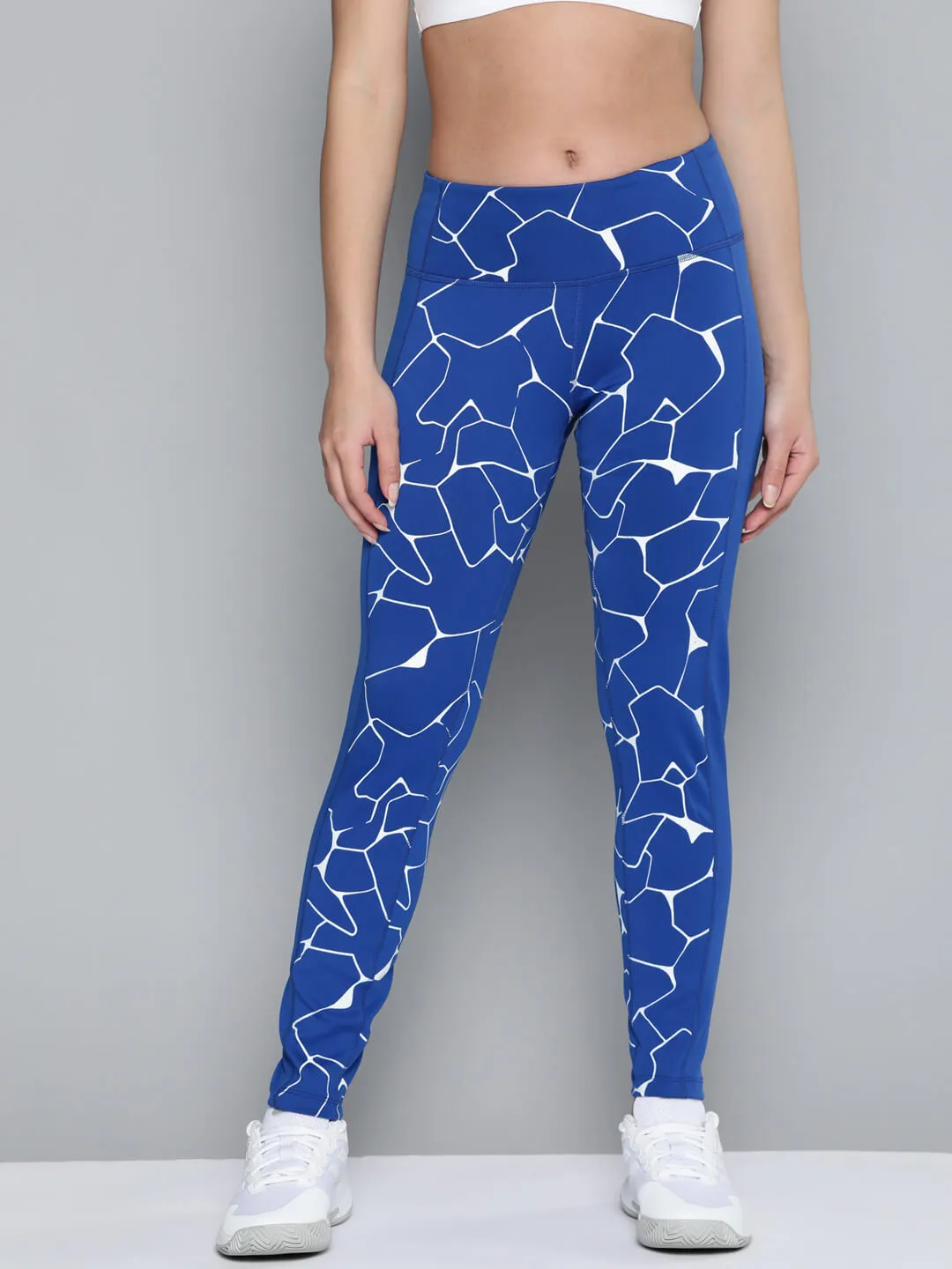 Alcis Women Blue Printed Sports Tights Stretch Feel Stretch Fit Weekend Trip