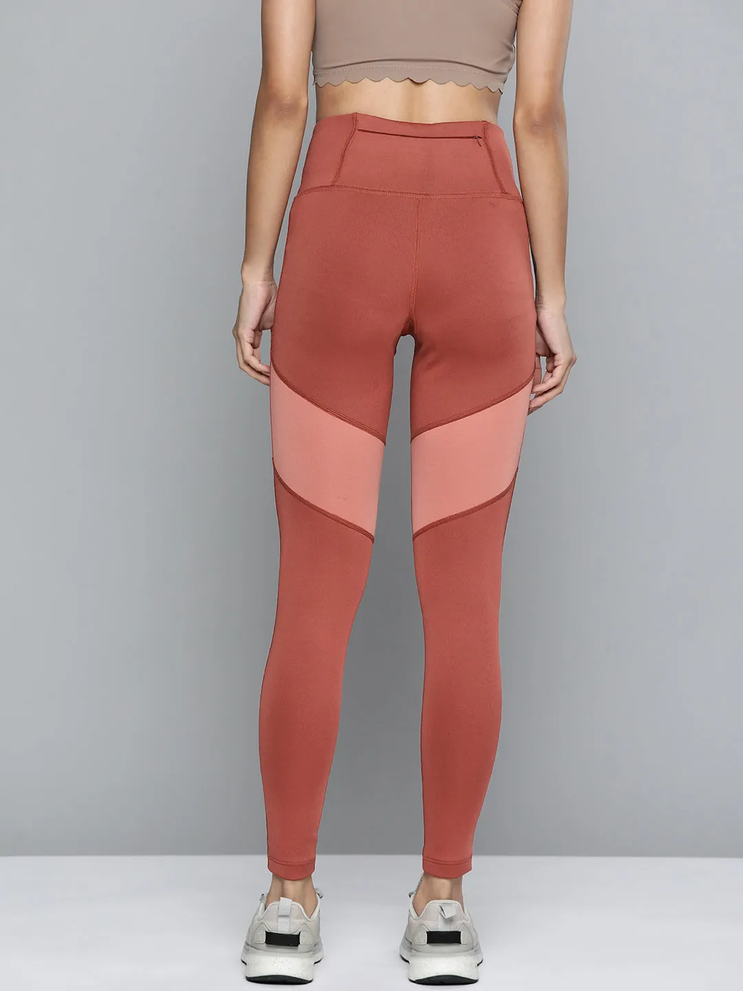Alcis Women Rust-Orange Colourblocked Cropped Sport Tights For Men Slim Fit