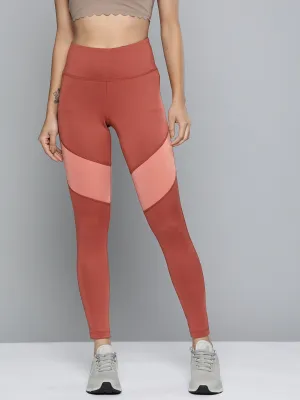 Reinforced Knees Alcis Women Rust-Orange Colourblocked Cropped Sport Tights