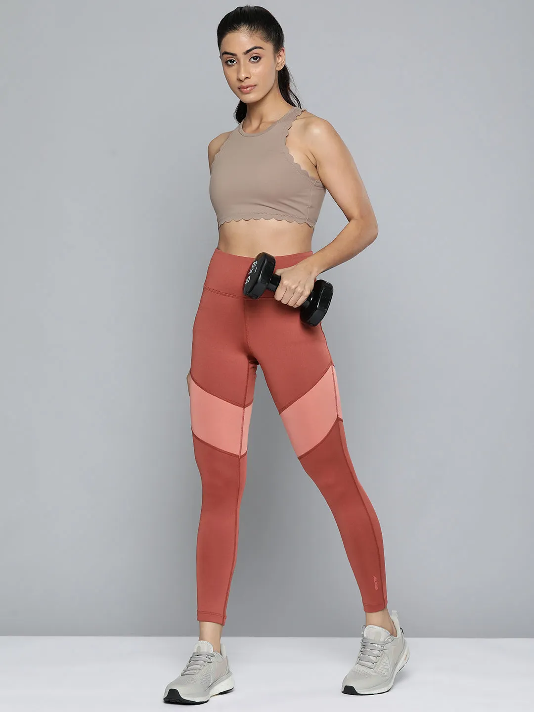 Hiking Trail Soft Touch Fitness Lover Fade Resistant Alcis Women Rust-Orange Colourblocked Cropped Sport Tights
