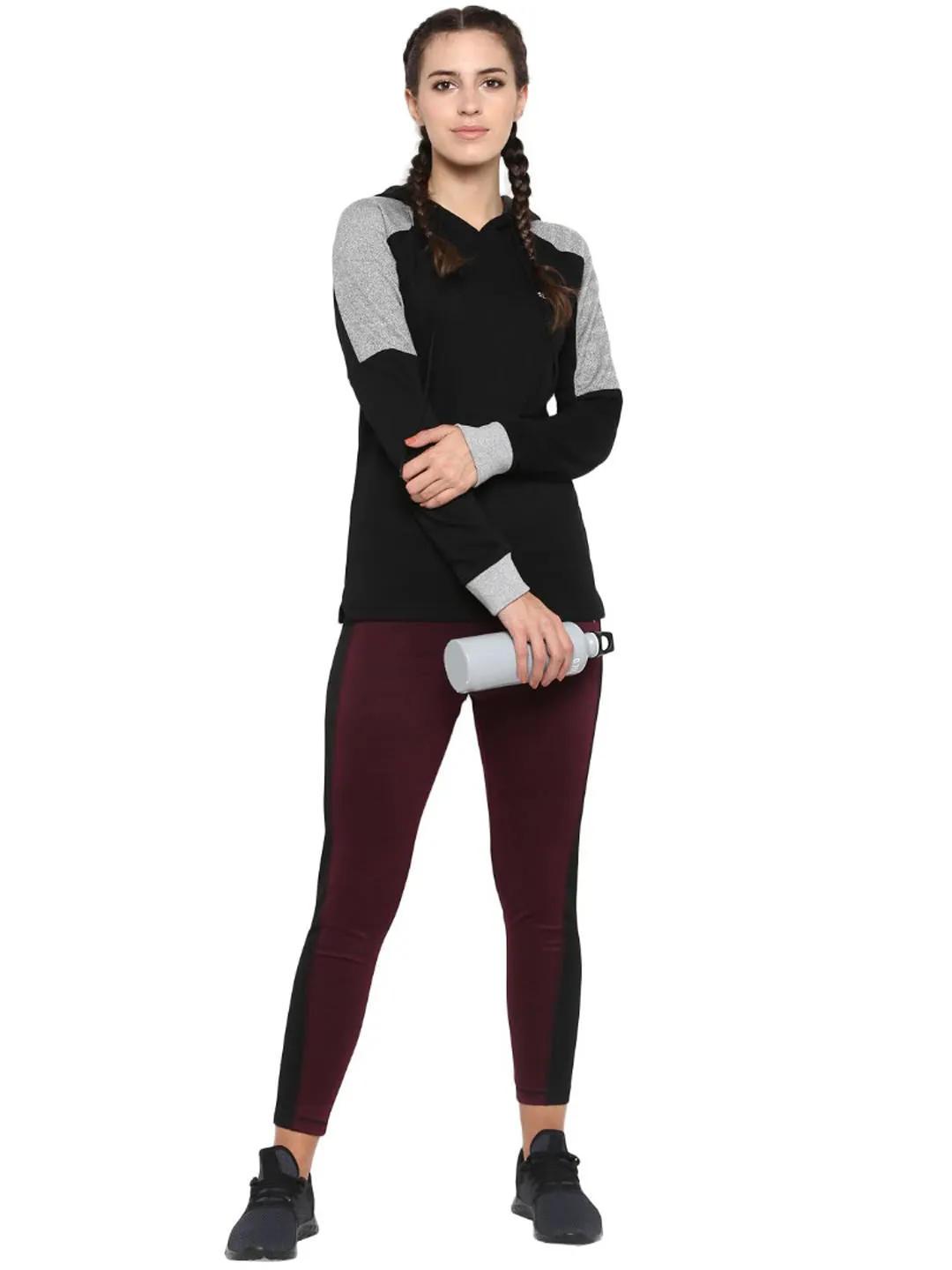 Alcis Women Solid Maroon Tights Daily Routine Rib Knit