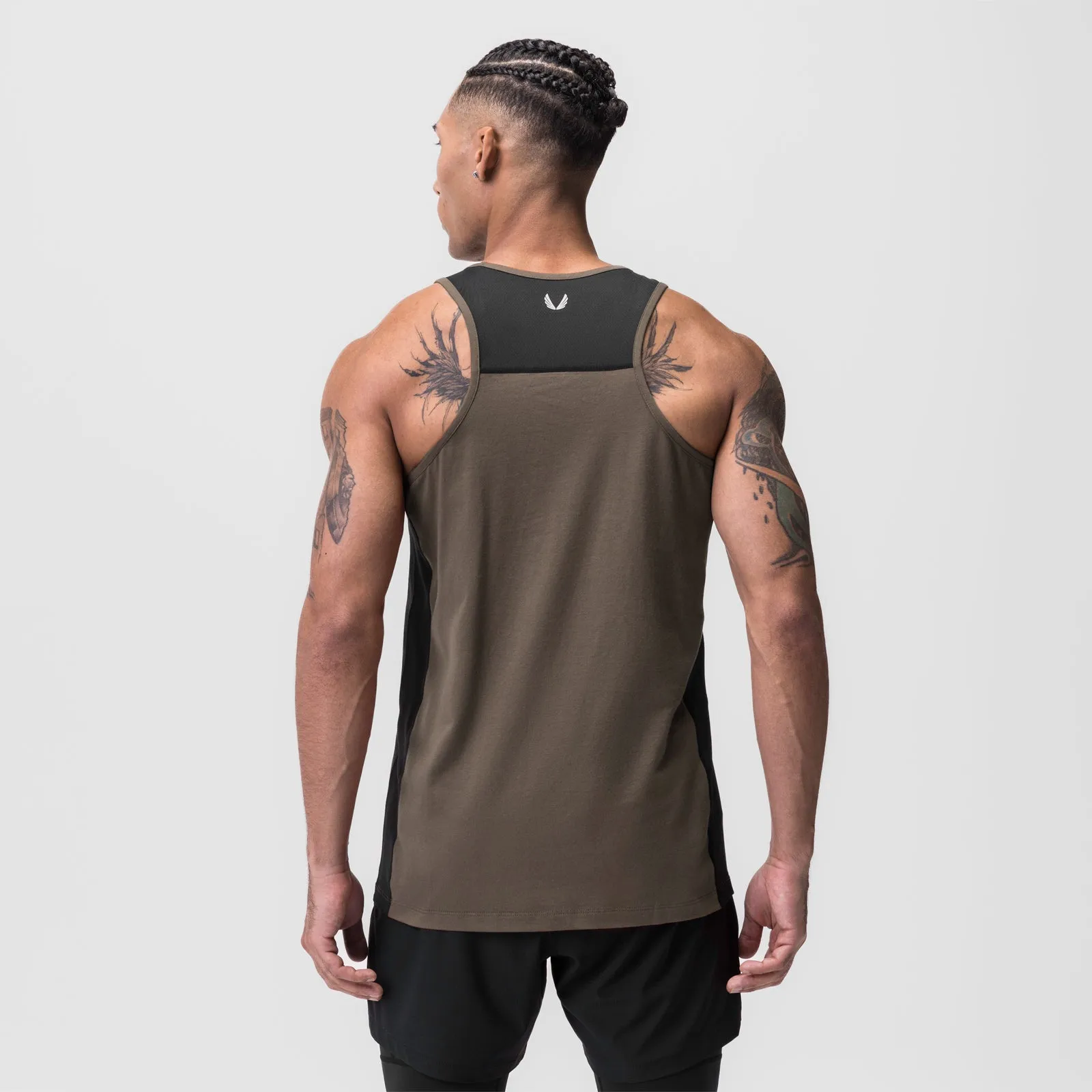 Non Restrictive Ornamental 0809. Supima? Mesh Panel Training Singlet?- Deep Taupe