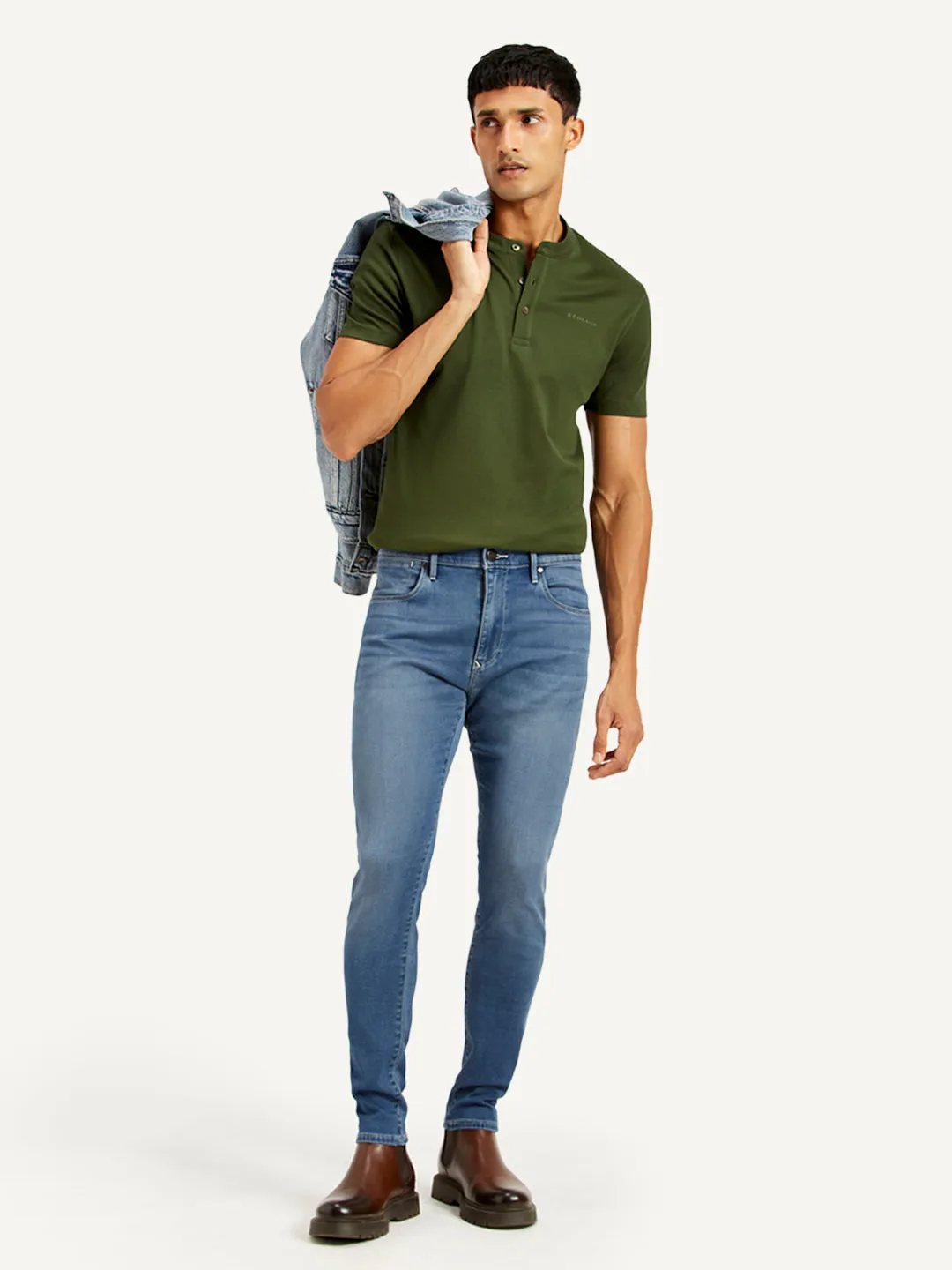 Men's Redloop 512 Blue Slim Tapered Fit Mid Rise Jeans Eco Friendly Fashion Lover Morning Stroll Relaxed Style Neutral