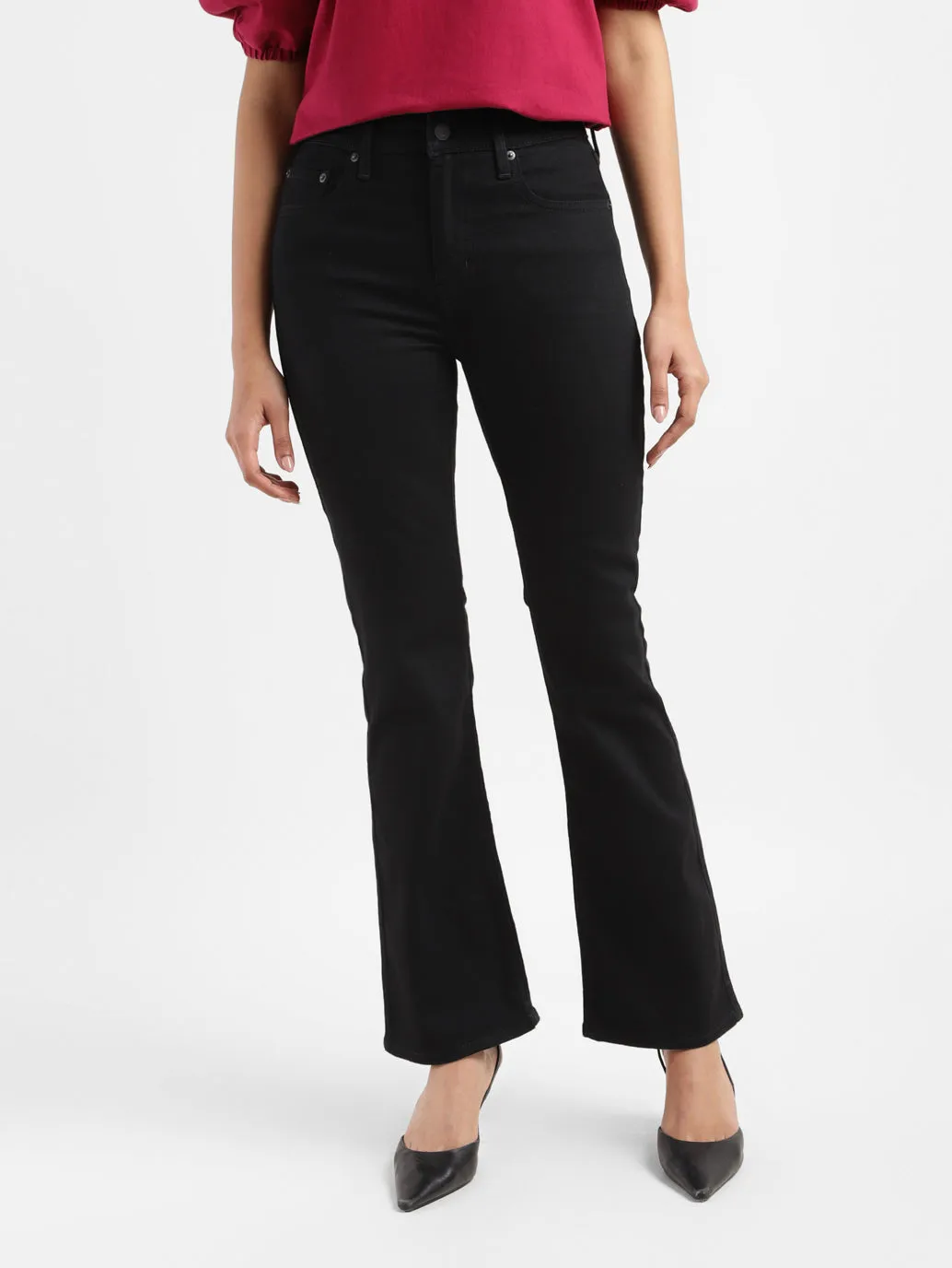 Seamless Waistband Finish Women's 725 Black Flared Fit Mid Rise Jeans
