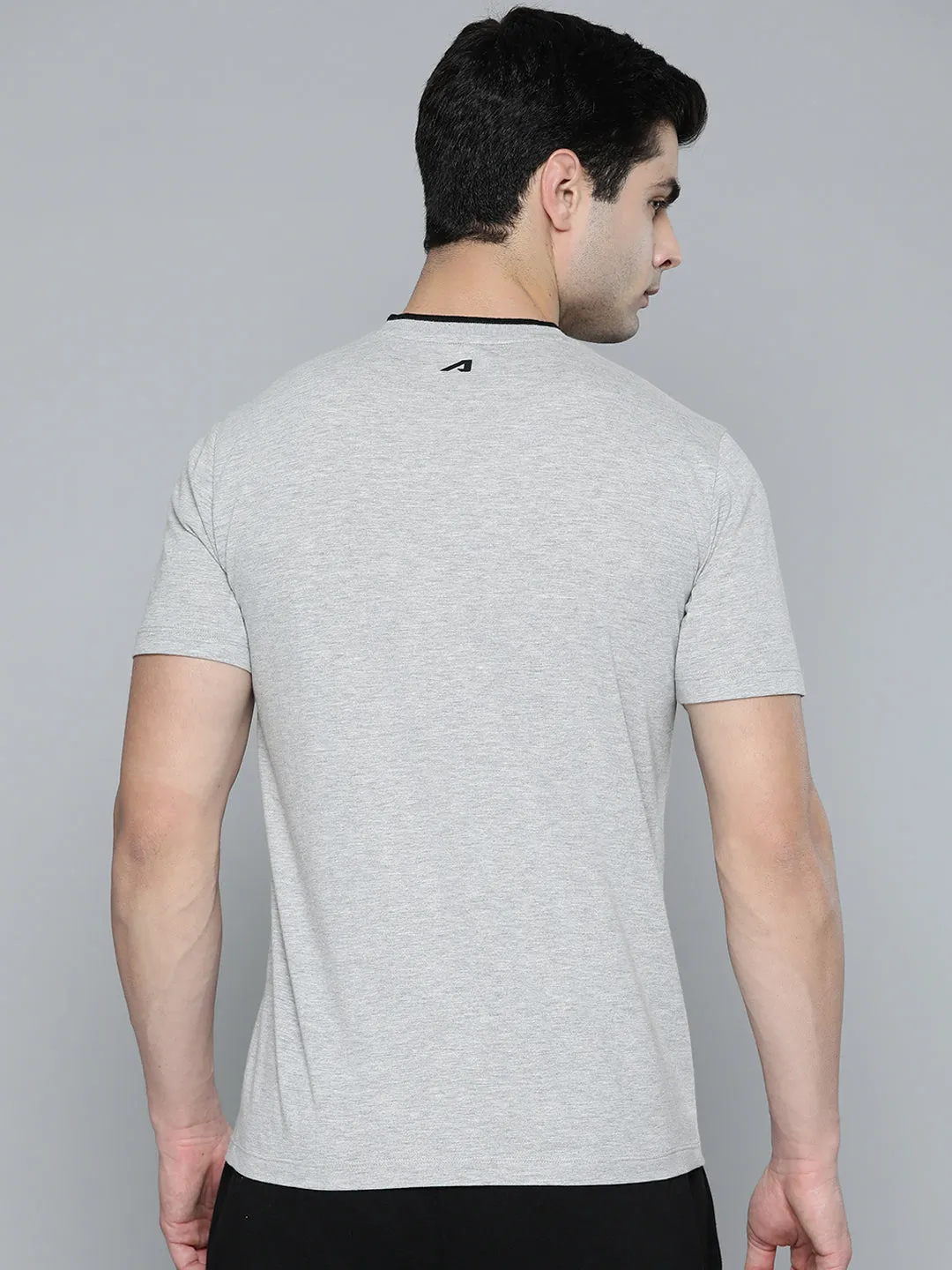 SeamlessTransition Alcis Men Grey Melange Black Typography Printed T-shirt