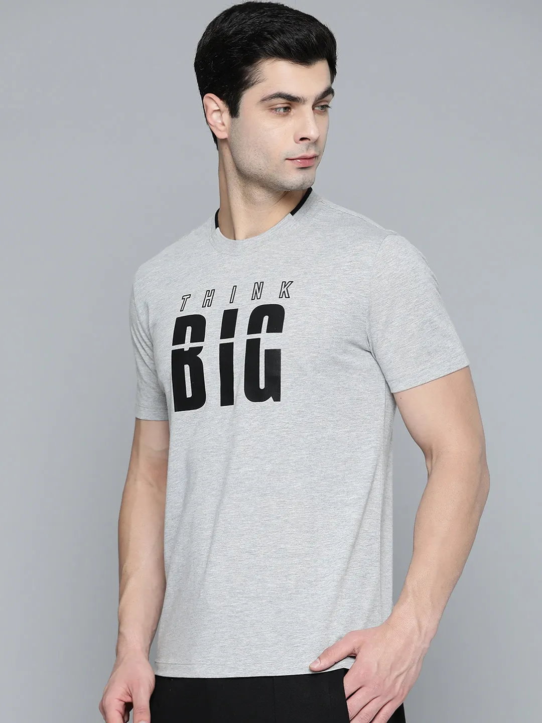 Alcis Men Grey Melange Black Typography Printed T-shirt RecycledBlend