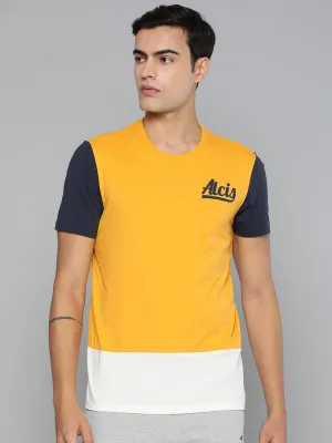 Alcis Men Yellow White Colourblocked Dry Tech Slim Fit Sports T-shirt Self Love Translucent Soul