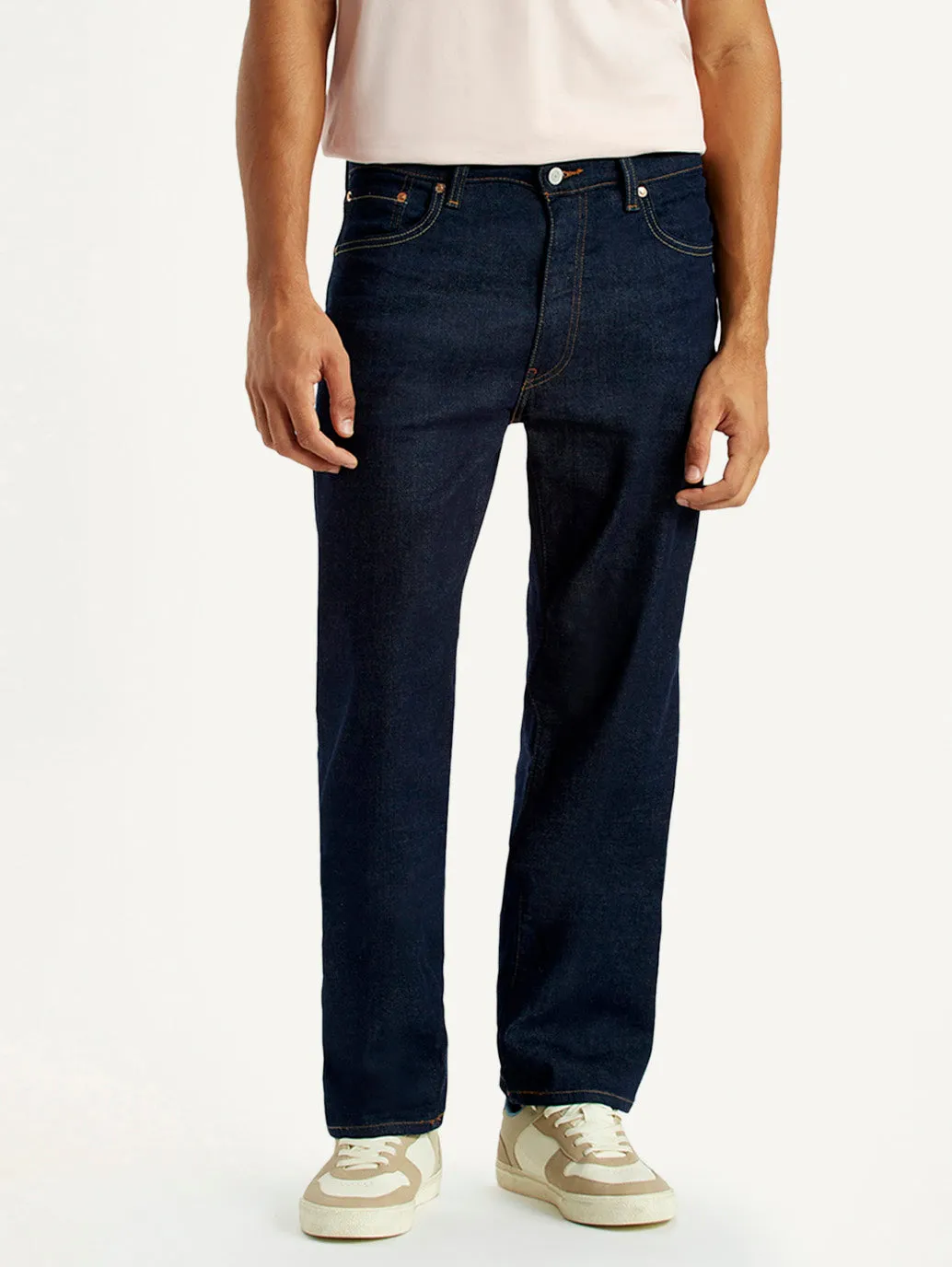 Men's 555 Dark Indigo Loose Fit Mid Rise Selvedge Jeans Textured Loose Luxury