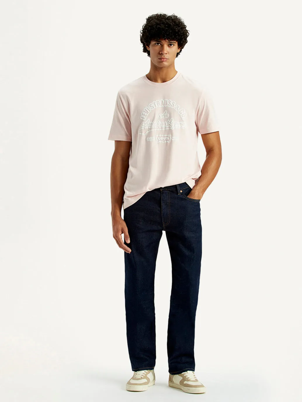 Picnic Style Textured Breathable Brunch Outfit Men's 555 Dark Indigo Loose Fit Mid Rise Selvedge Jeans