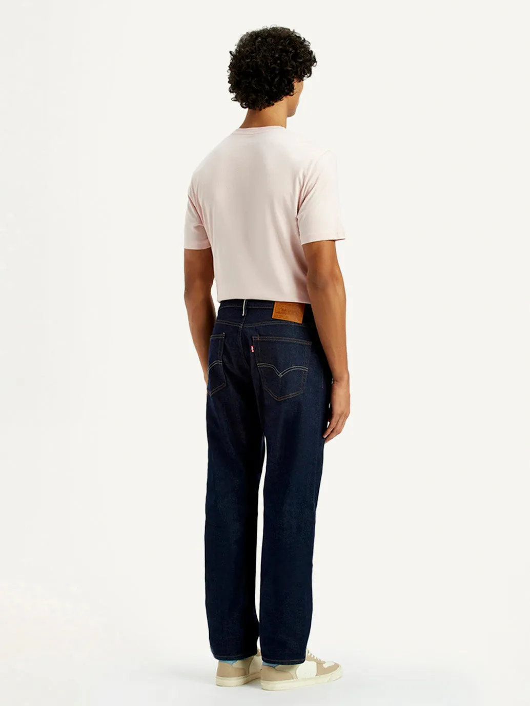 Men's 555 Dark Indigo Loose Fit Mid Rise Selvedge Jeans Weekend Getaway Stylish Softened Seams