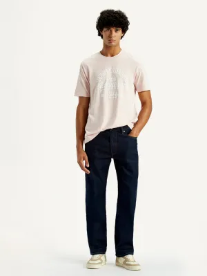 Picnic Style Textured Breathable Brunch Outfit Men's 555 Dark Indigo Loose Fit Mid Rise Selvedge Jeans