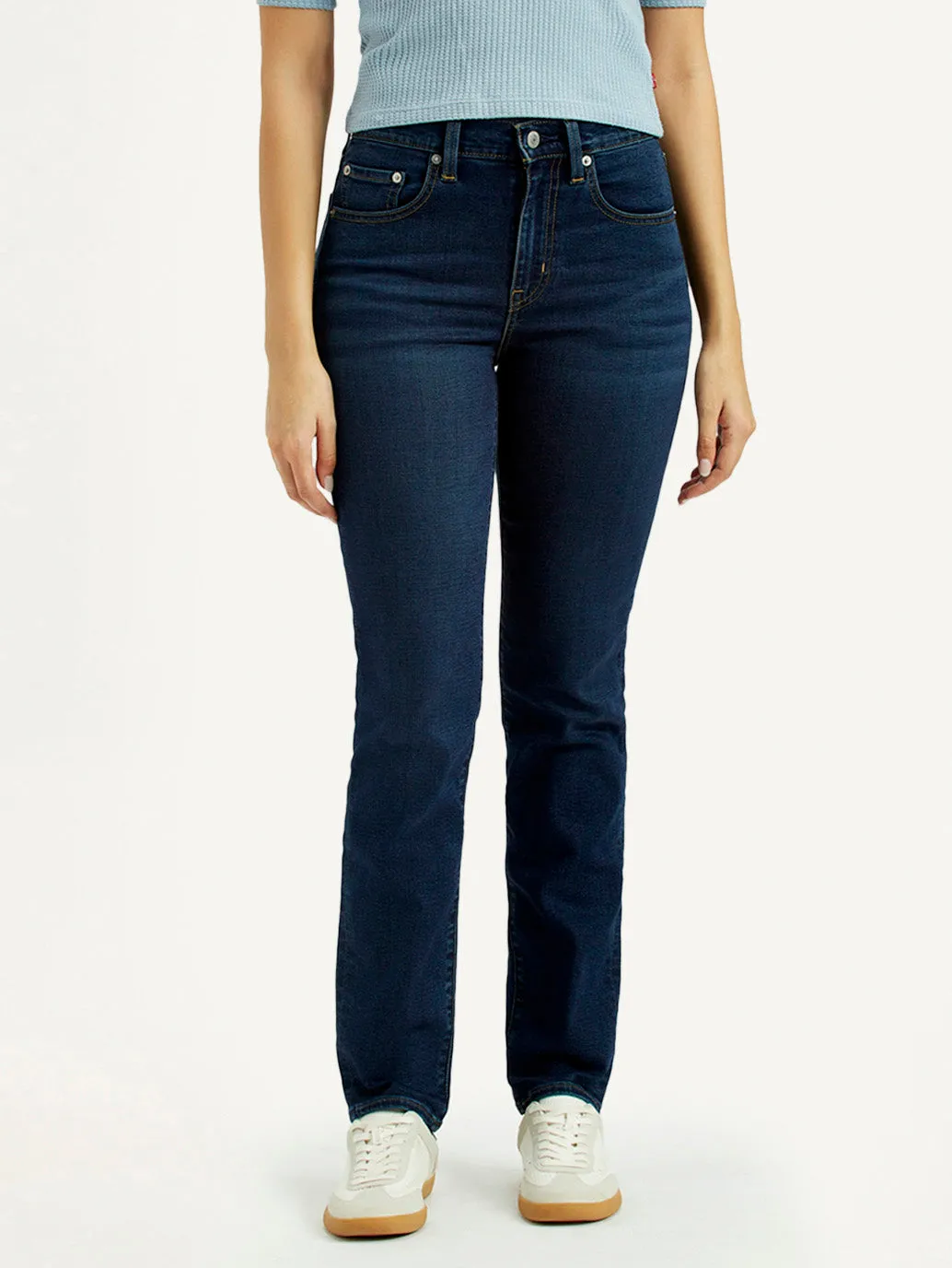 Women's 724 Dark-Blue Straight Fit High Rise Jeans Elegant Party Look Winter Warmth