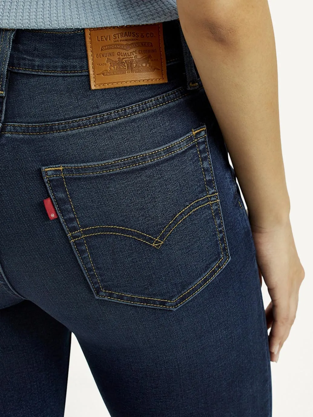 Women's 724 Dark-Blue Straight Fit High Rise Jeans Softened Denim Material