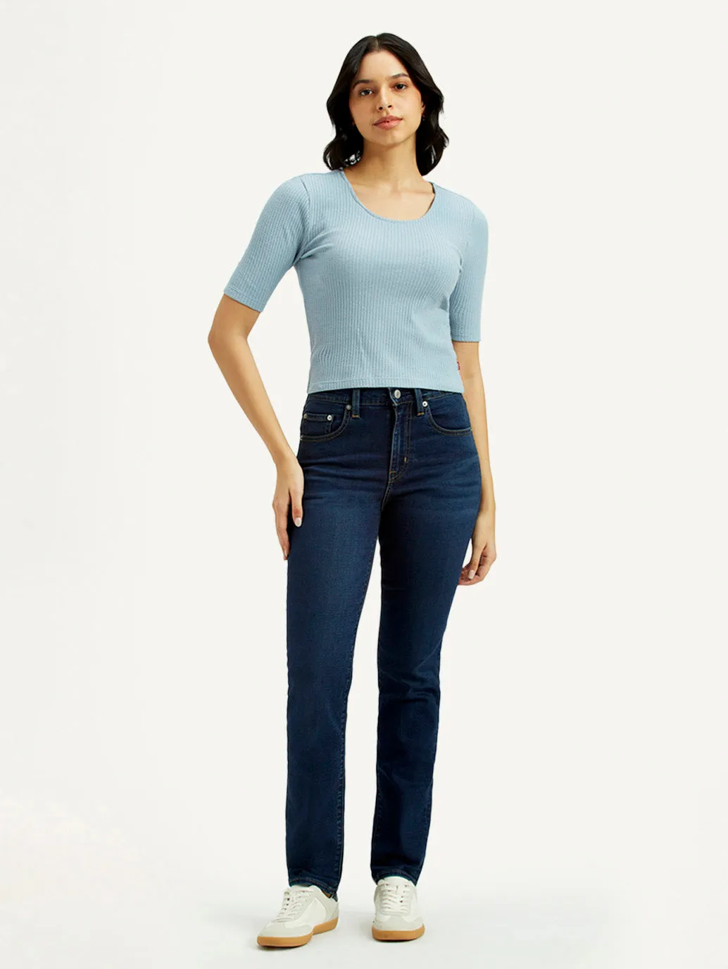 Anti Odor Fabric Treatment Neutral Lightweight Women's 724 Dark-Blue Straight Fit High Rise Jeans
