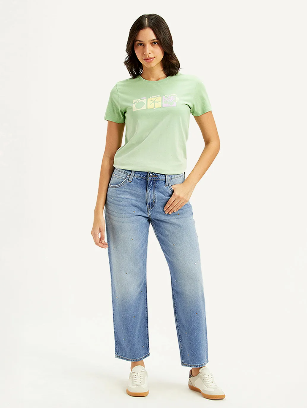 Flexible Waistband Casual Staple Women's 94 Light Blue Baggy Fit Mid Rise Jeans