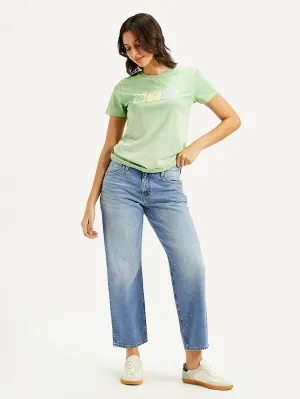 Women's 94 Light Blue Baggy Fit Mid Rise Jeans Layer Essential Cool Texture