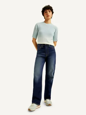 Timeless Outfit Spring Mood Outdoor Enthusiast Formal Women's Navy Blue Ribcage Straight Fit High Rise Jeans