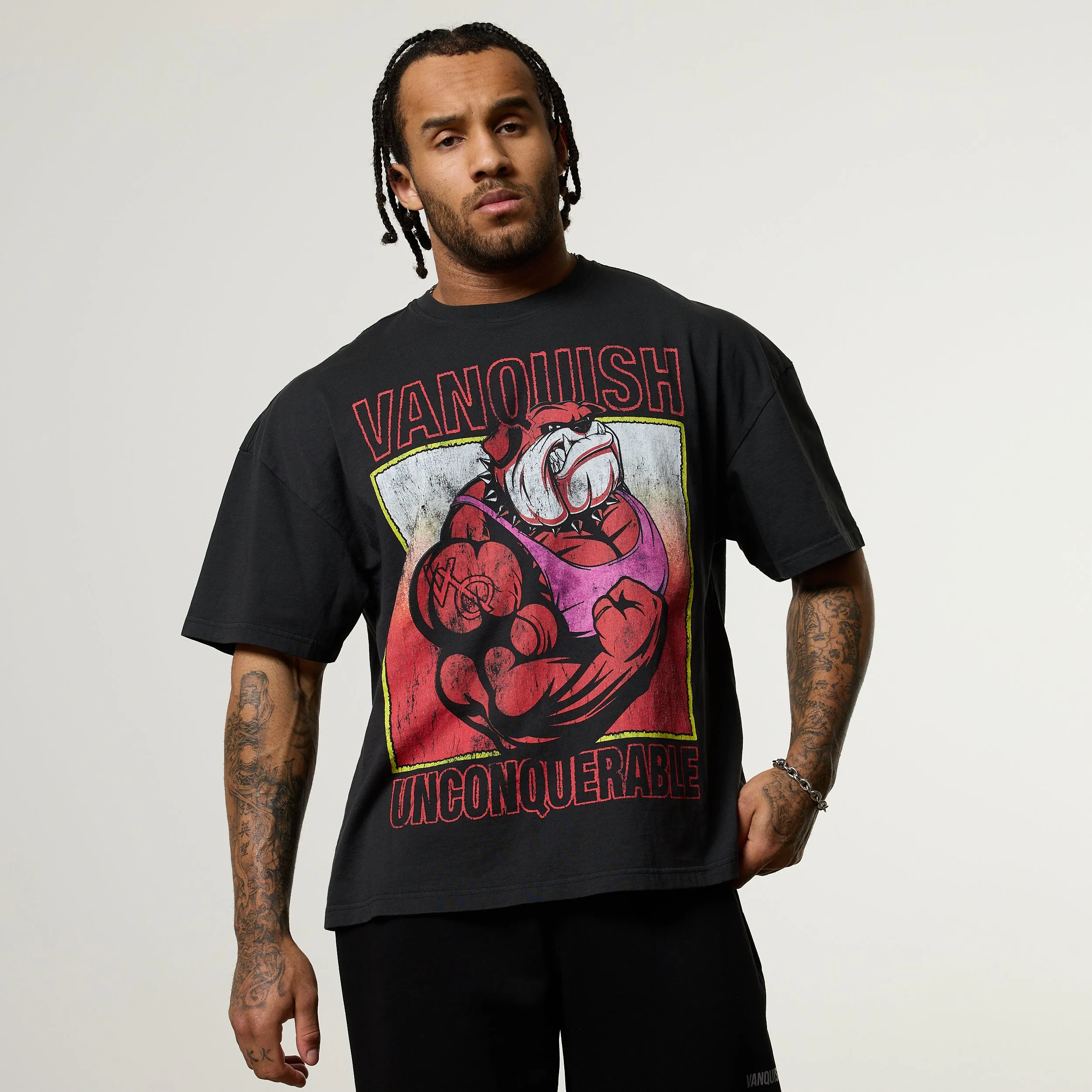 Vanquish Obsidian Black Bulldog Oversized Boxy T Shirt Indoor Event Active Wear