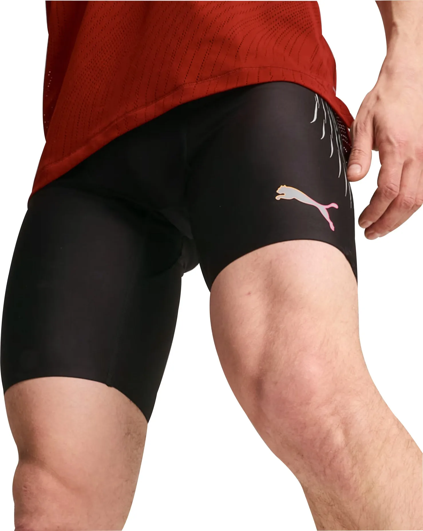 rhinestone accents Go Soft Puma Run Elite Mens Short Running Tights - Black