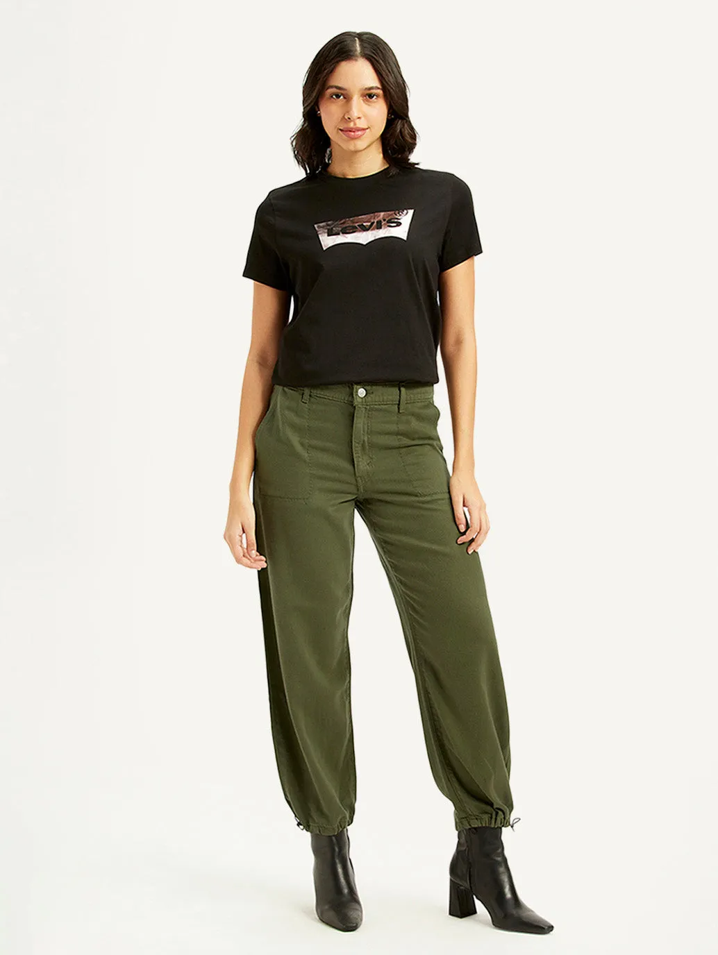Softened Denim Material Women's Green Baggy Dad Fit Mid Rise Jeans