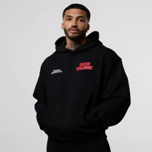 Vanquish x Muscleworks Black Oversized Hoodie Laser Cut Details Bright Color