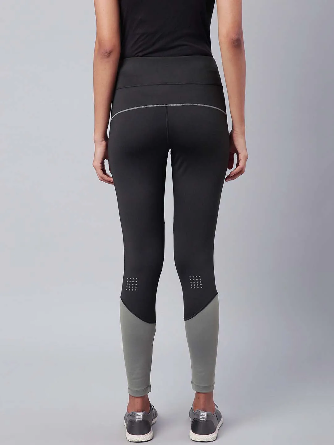 Street Comfort Movement Friendly Alcis Women Black Grey Colourblocked Drytech  Solid Cropped Training Tights