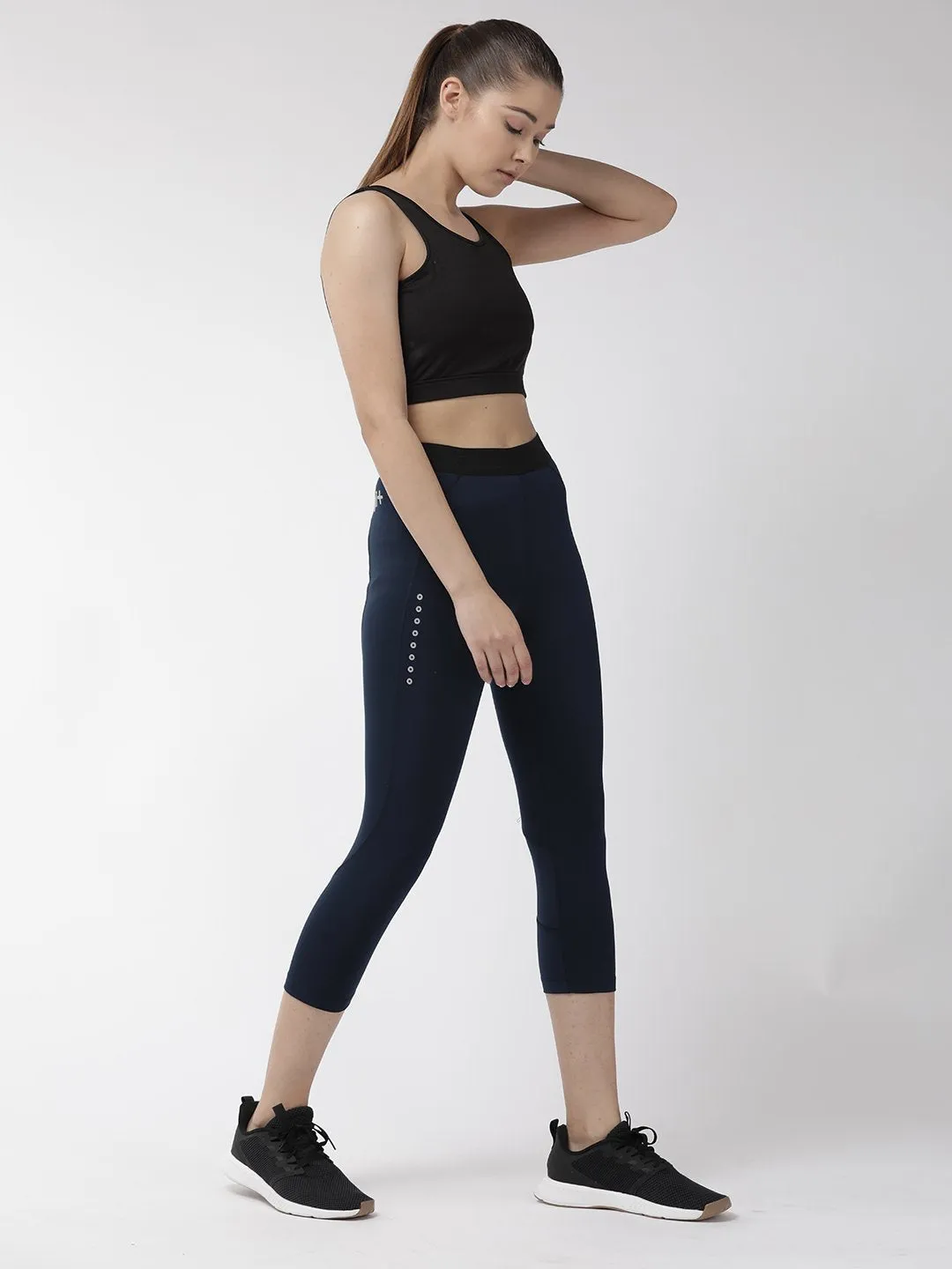 No Bulk Chill Mode Alcis Women Navy Blue Solid Cropped Tights