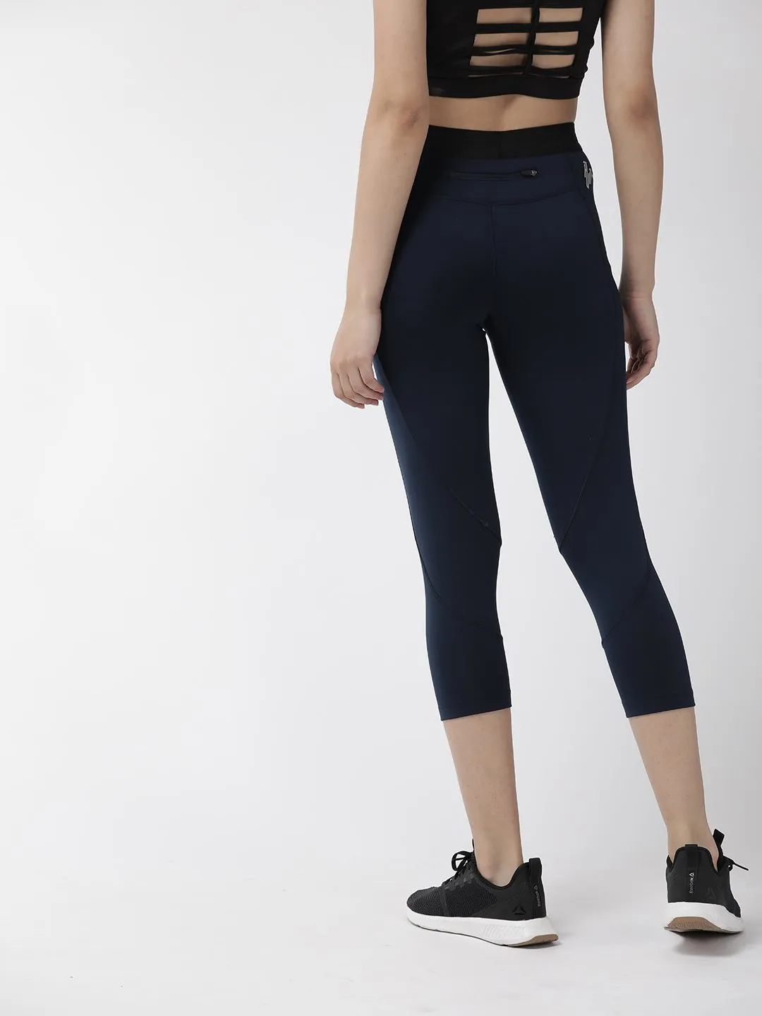 Alcis Women Navy Blue Solid Cropped Tights Street Readywear