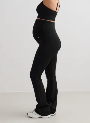 Sweat Wicking Lining Adjustable drawstring Black Ribbed Seamless Flare Maternity Tights