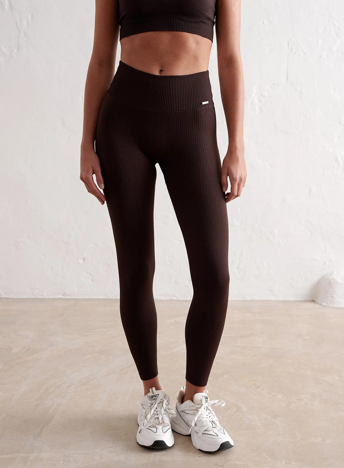 Cacao Ribbed Seamless Tights Stylish Fit Soft Stretch