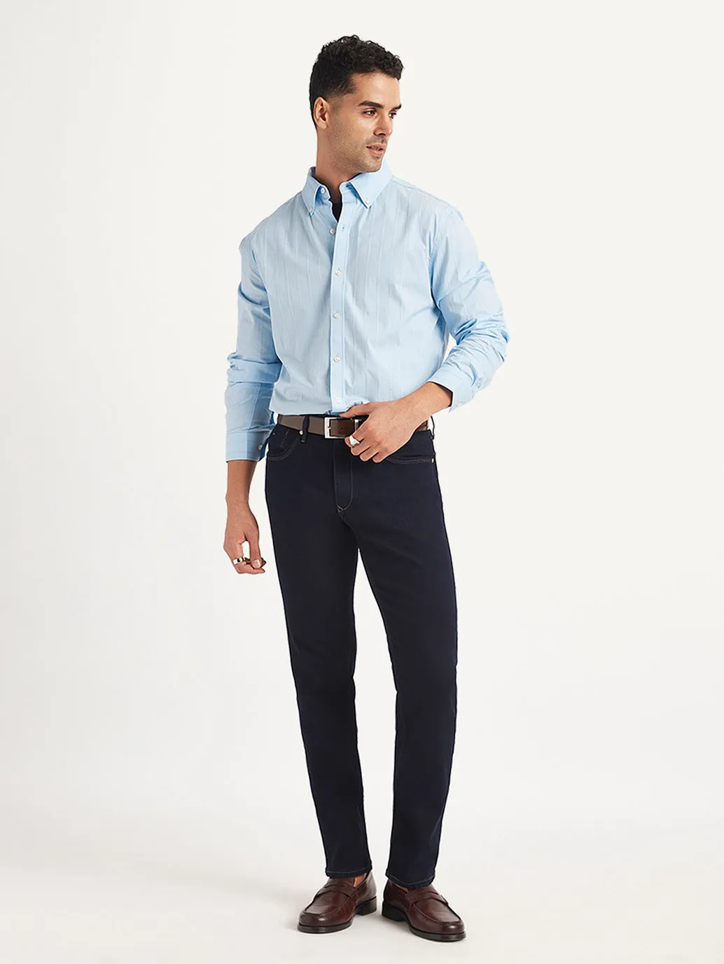 Men's Redloop 511 Navy Blue Slim Fit Mid Rise Jeans Garment Dyed Texture