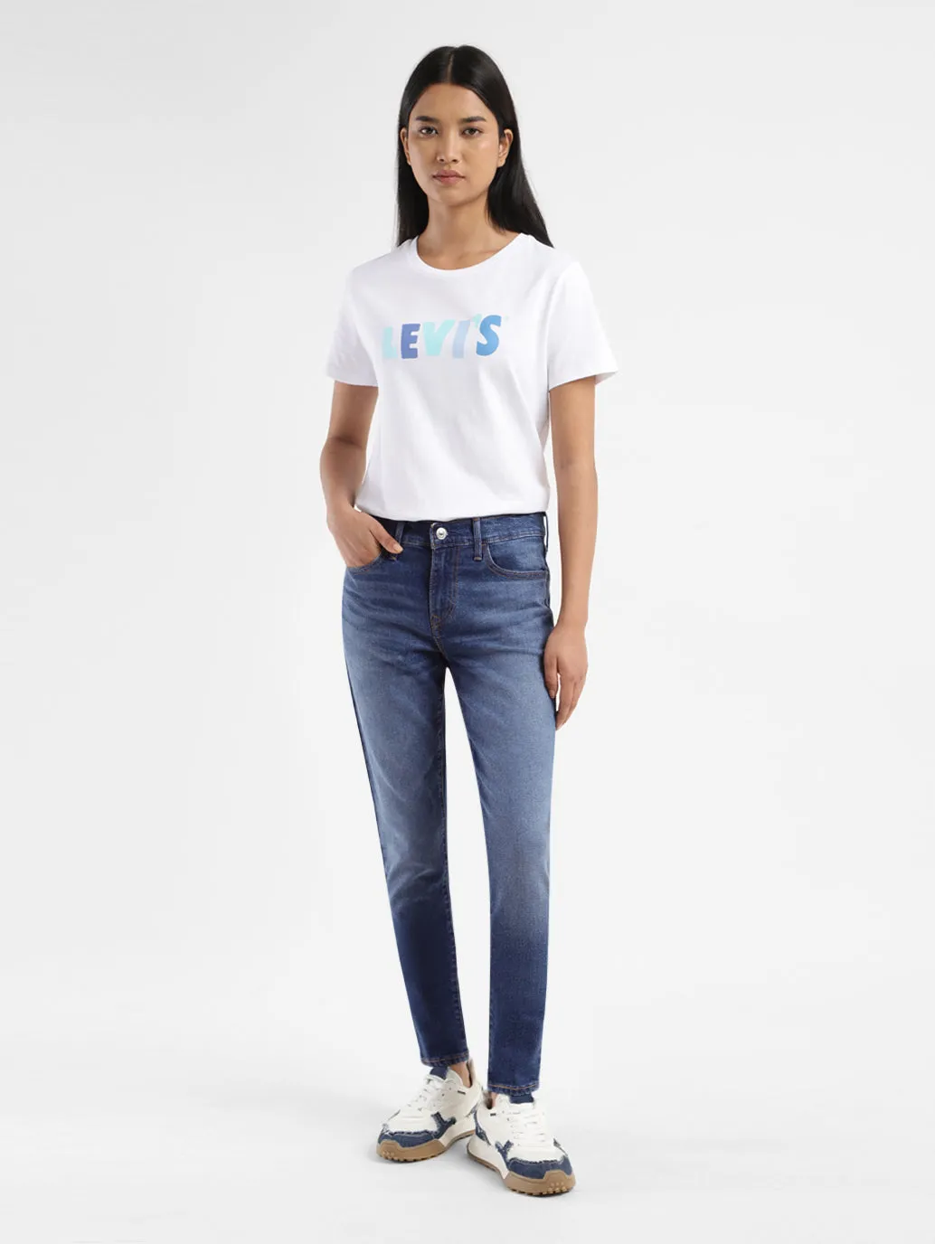 Women's 710 Blue Skinny Fit Mid Rise Jeans Brunch Outfit Vintage Lover Formal Classic Wear Morning Stroll