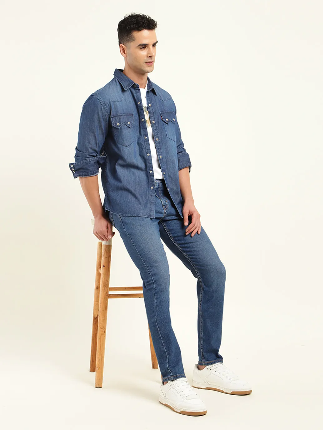 Men's 512 Blue Slim Tapered Fit Mid Rise Jeans Button Fly Option Simple clothing