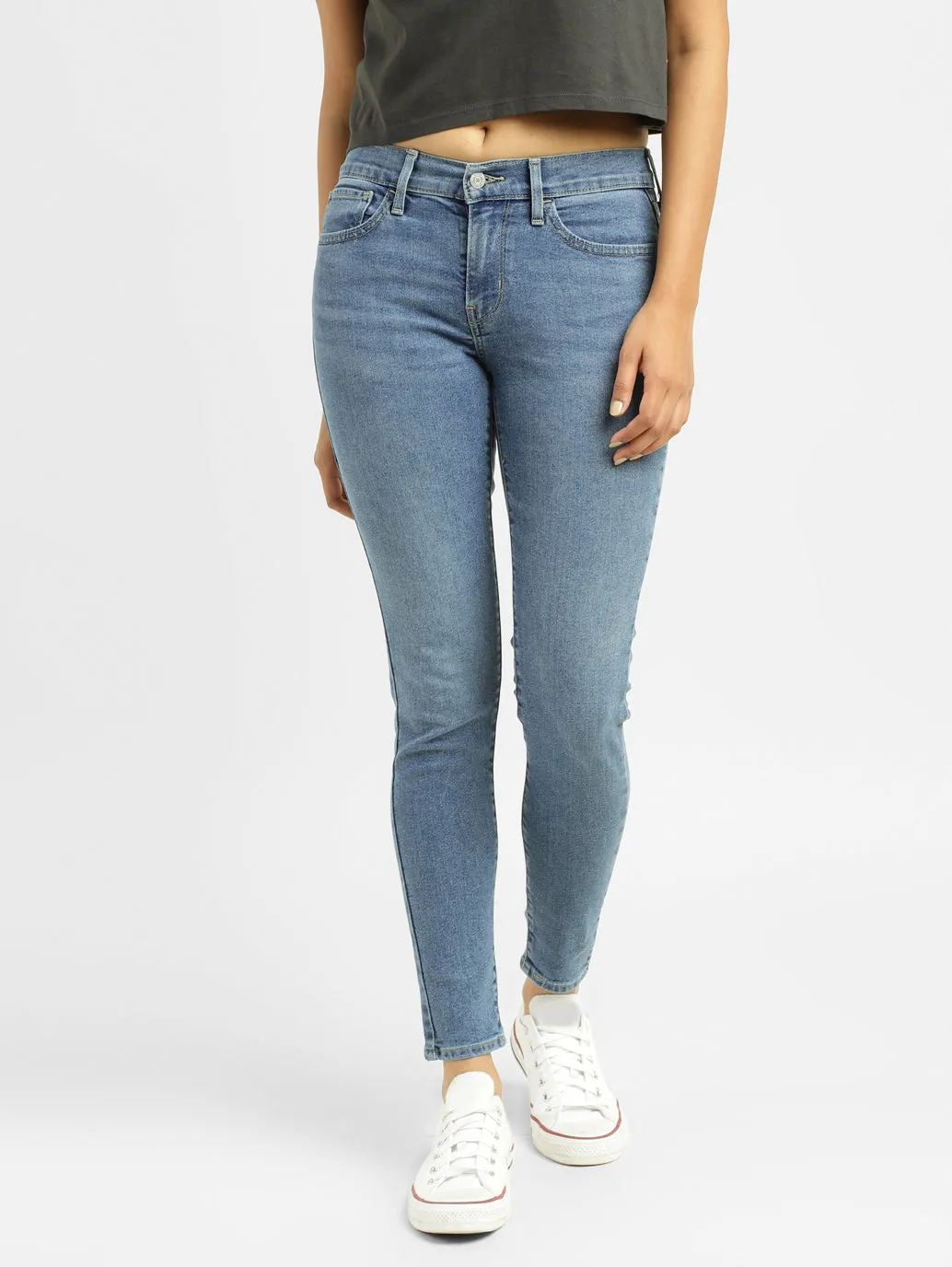 Women's 710 Blue Skinny Fit Mid Rise Jeans Shopping Day Outdoor Enthusiast Flat Lock Stitching