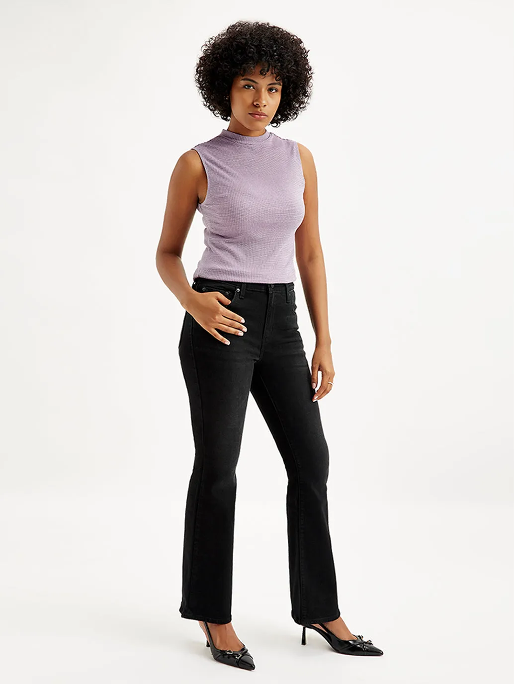 Fitted Comfort Fitted Design Women's 726 Black Flared Fit Mid Rise Jeans