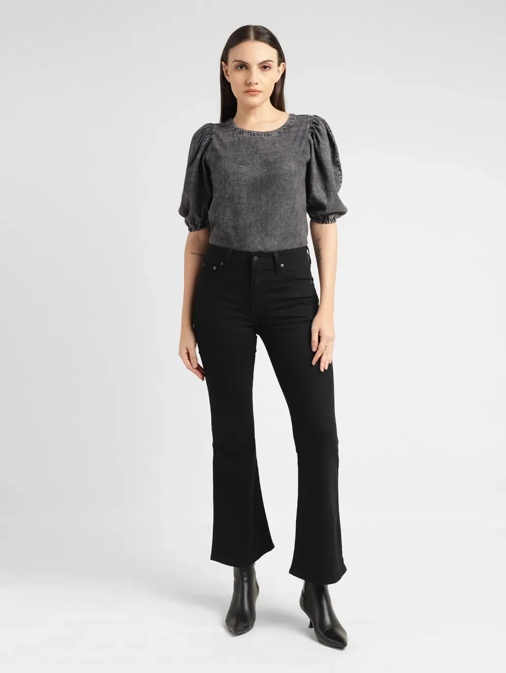Women's 726 Black Flared Fit High Rise Jeans Street Routine