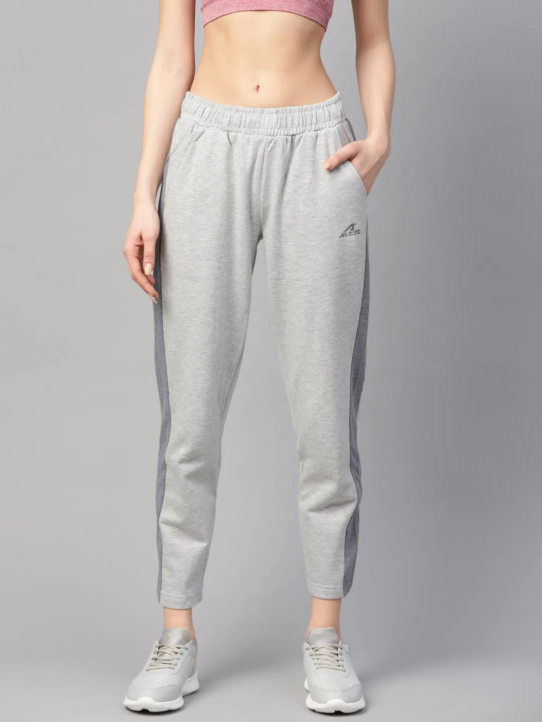 Alcis Women Grey Melange Slim Fit Solid Cropped Track Pants UltraSoftLining