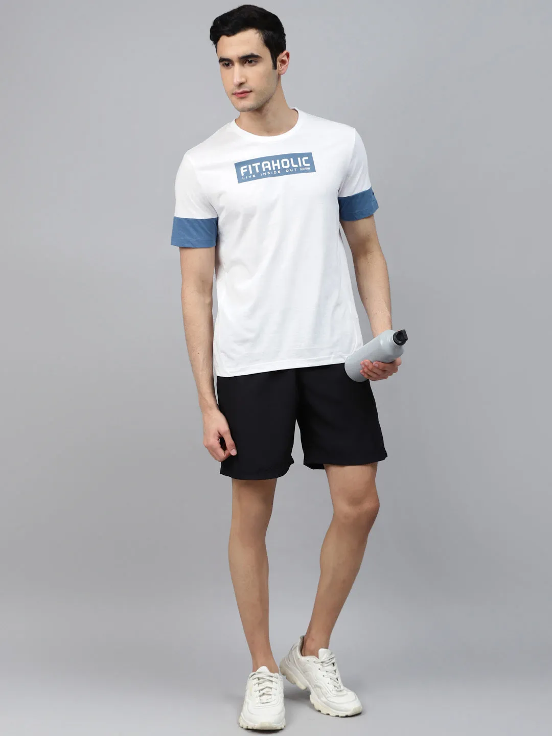 Love Core Alcis Men White Printed Round Neck Running T-shirt