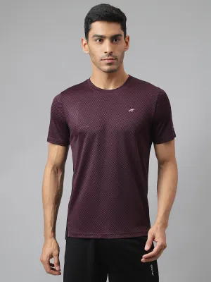 Alcis Men Burgundy Drytech  Anti-Static Slim-Fit Round Neck Running T-Shirt Pure Tone Sun shield