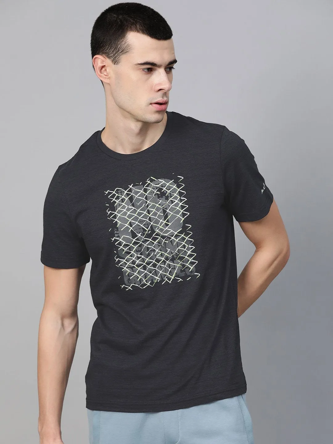 Alcis Men Black Solid Round Neck Running T-shirt Icon Fit