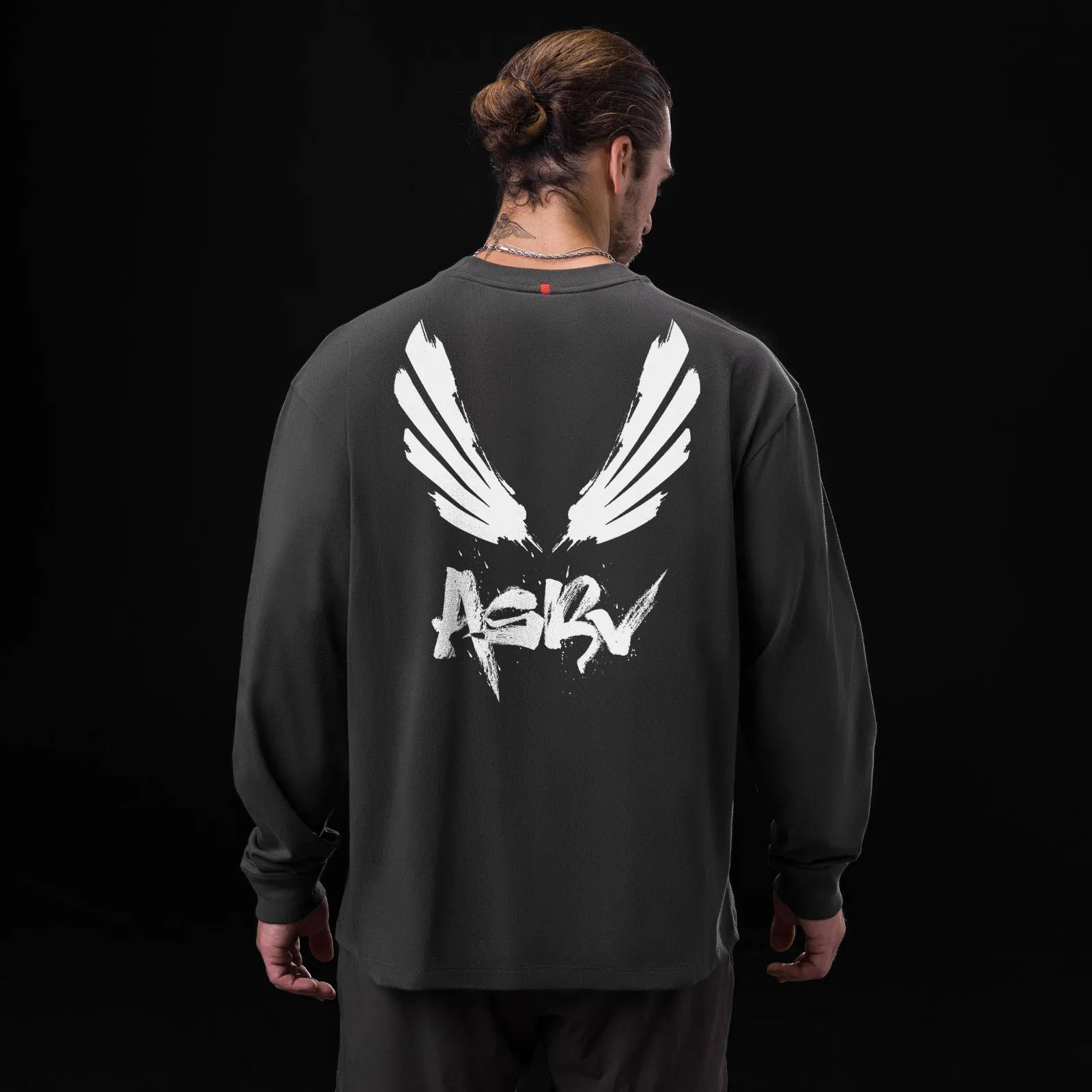 0851. Tech Essential? Relaxed Long Sleeve - Space Grey "Brush Wings/ASRV" Date Youth Fit