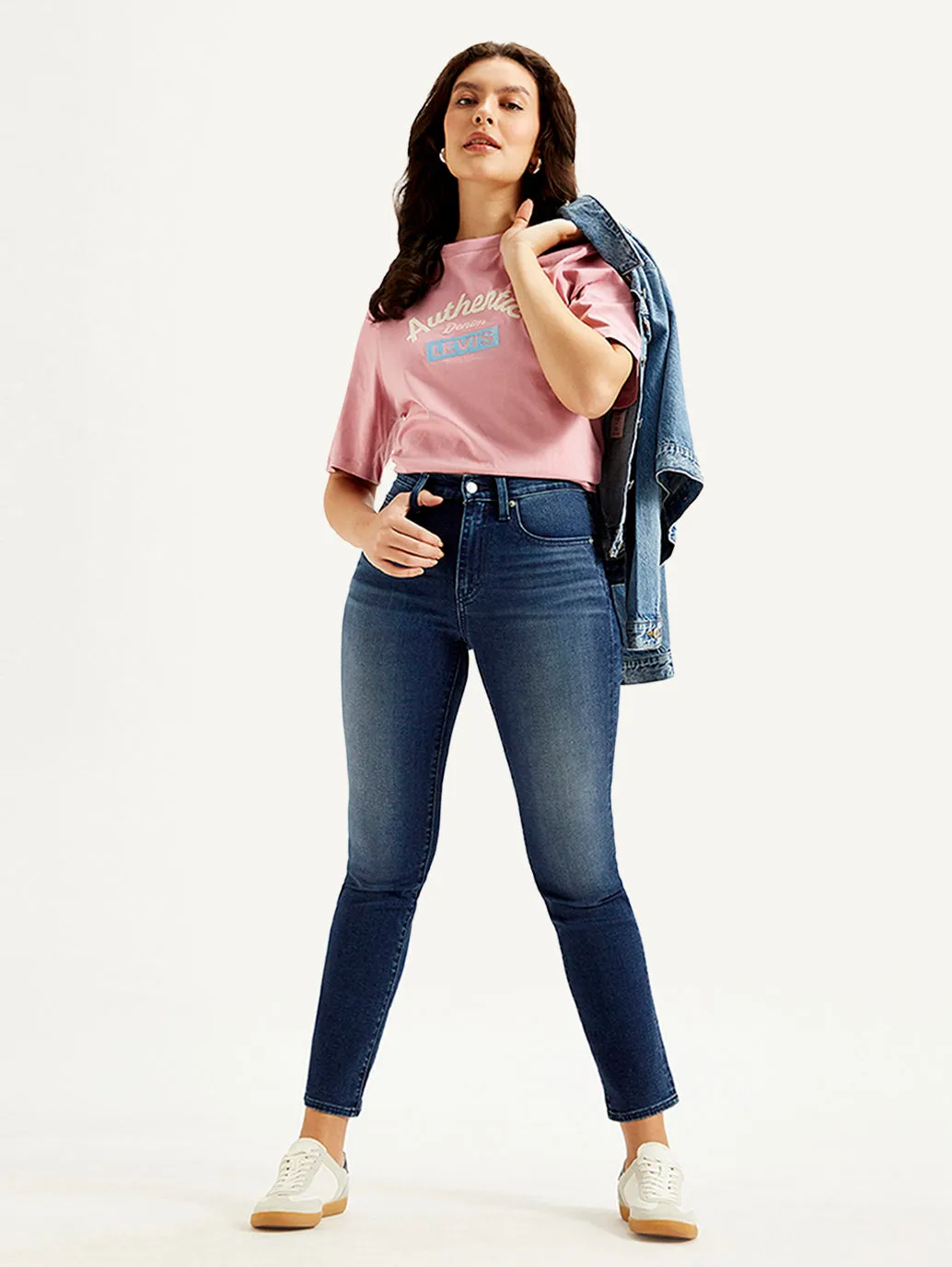 Women's 724 Blue Straight Fit High Rise Jeans Anti Odor Fabric Treatment