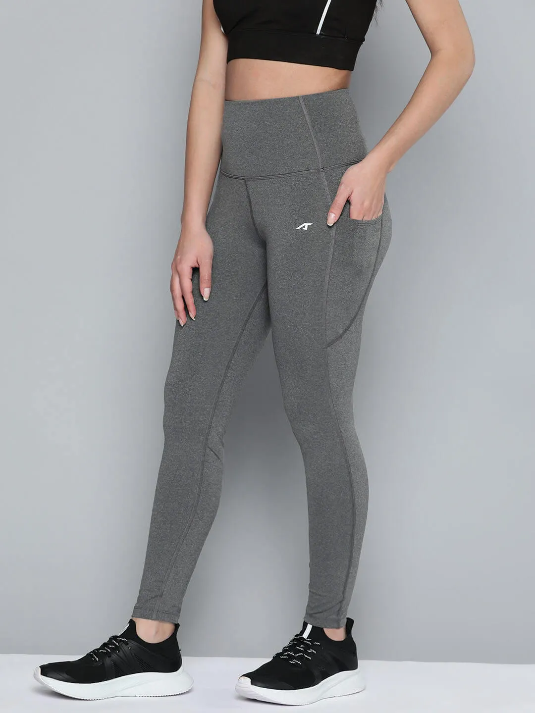 Alcis Women Grey Solid Gym Tights Trend Seeker Thermal Warm Weekend Look