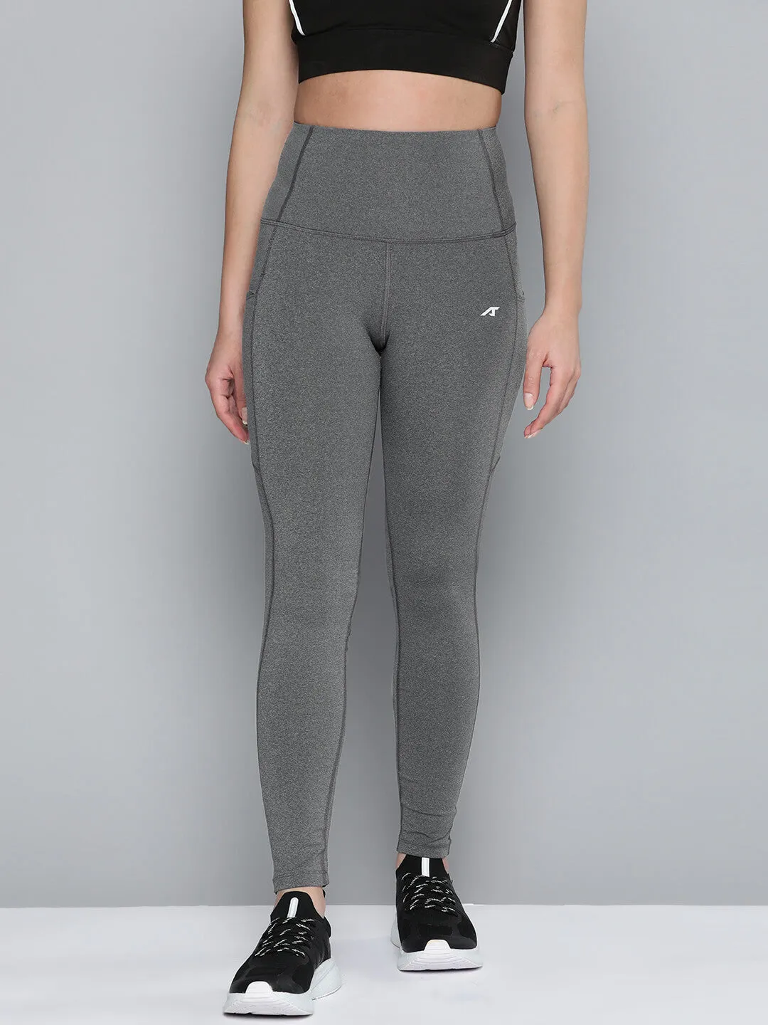 Alcis Women Grey Solid Gym Tights Modern Performance City Walk Lightweight Material
