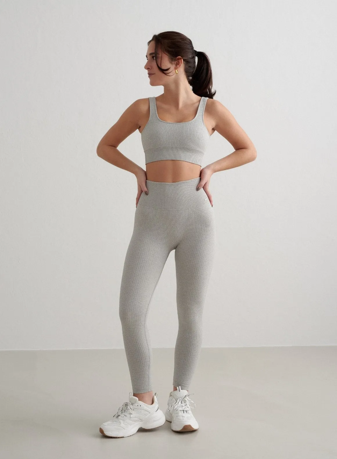 Grey Melange Ribbed Seamless Petite Tights Second Skin