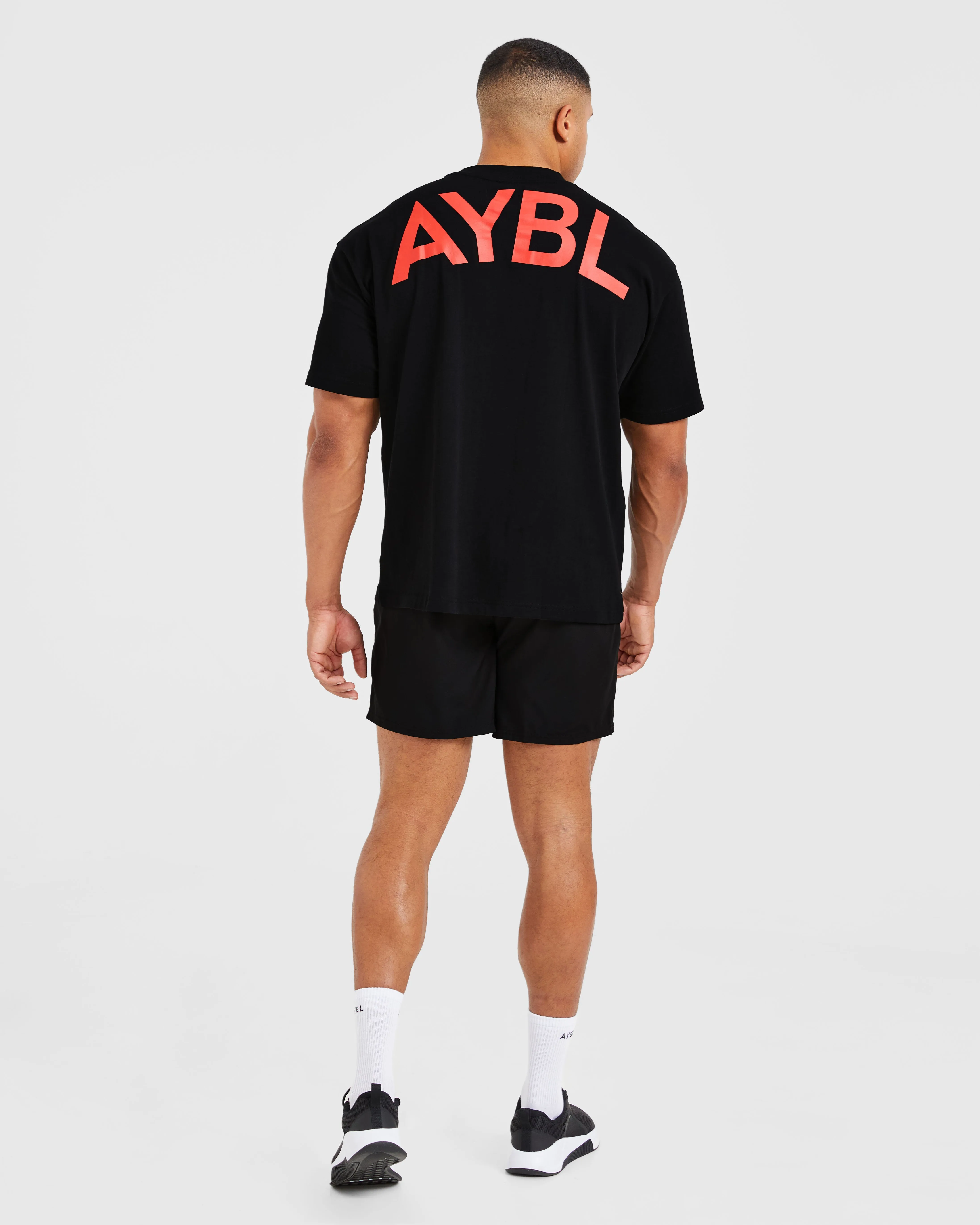 SoftenedNeckline Essential Oversized T Shirt - Black/Red