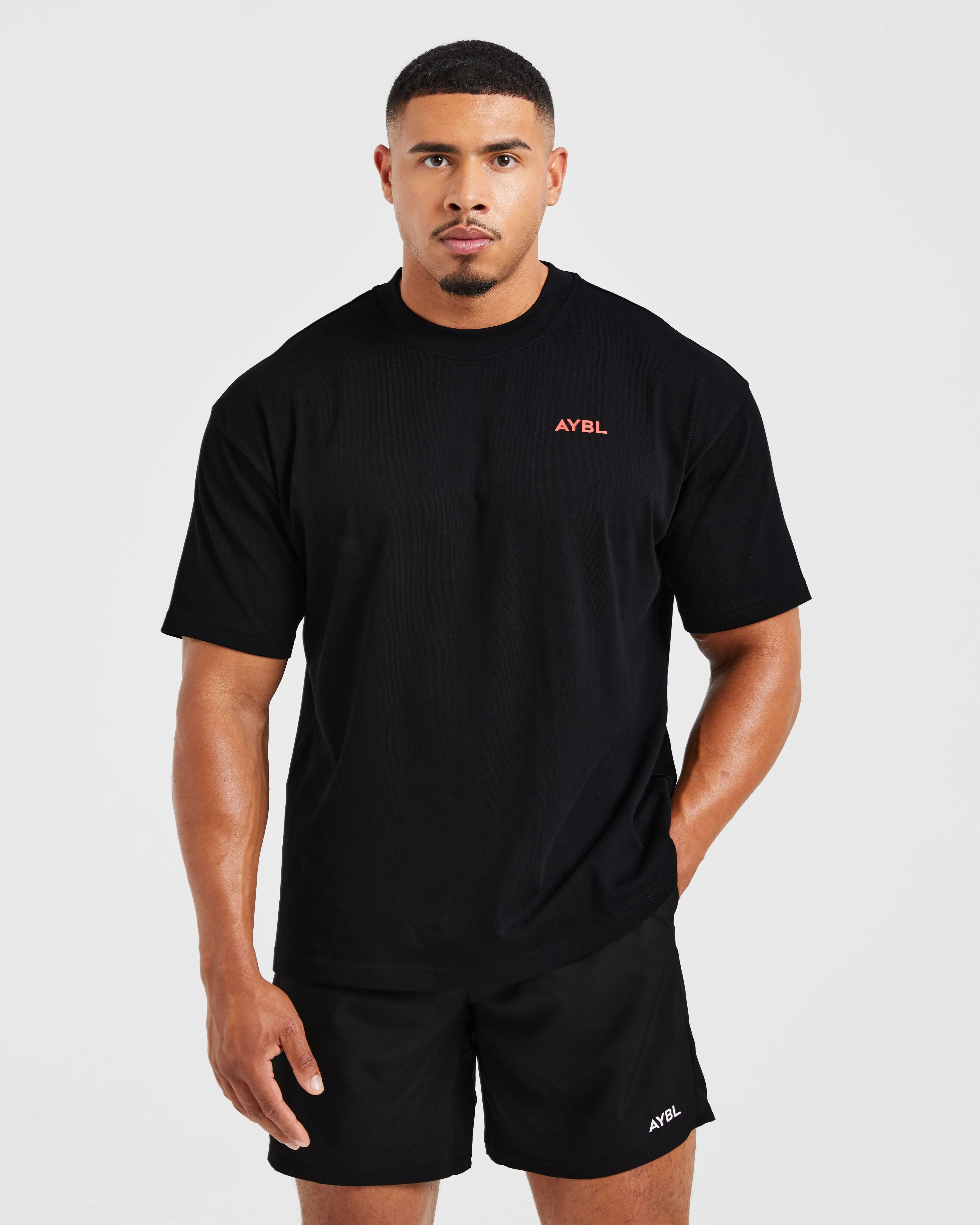 Essential Oversized T Shirt - Black/Red Non Restrictive Silhouette